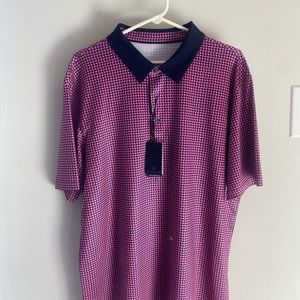 MAELREG MENS GOLF POLO - PINK AND NAVY - XL